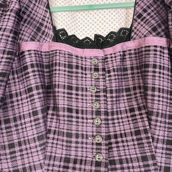 Apron Style Dress Women's Wool Blend Purple Handmade Puff Elbow Sleeve Vtg - Picture 11 of 13